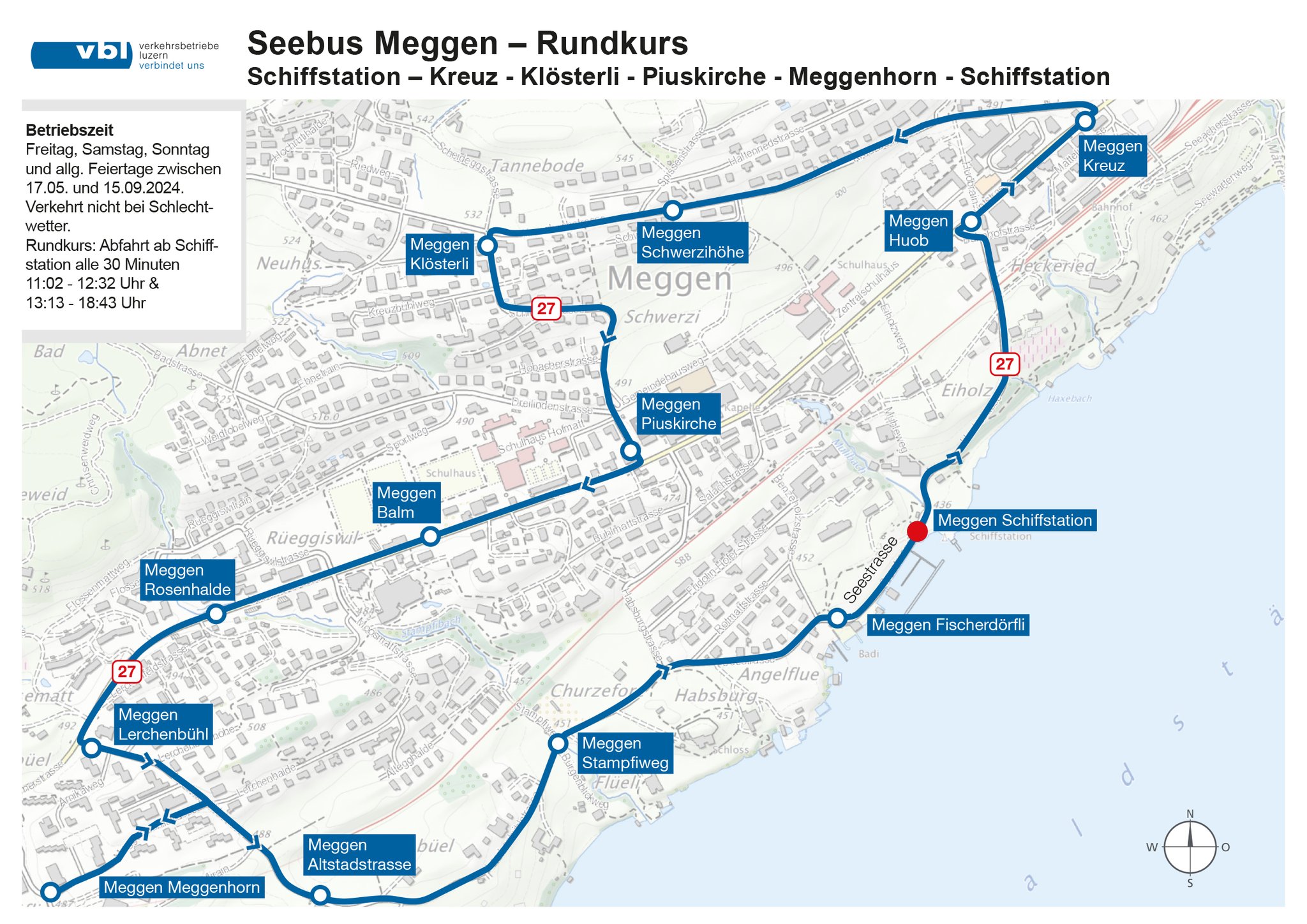 Der bewährte Rundkurs des Megger Seebusses.